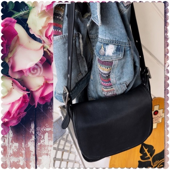 VINTAGE COACH BLACK LEATHER & NICKEL PATRICIA’S LEGACY CROSSBODY SADDLE BAG 9951 - Picture 7 of 15